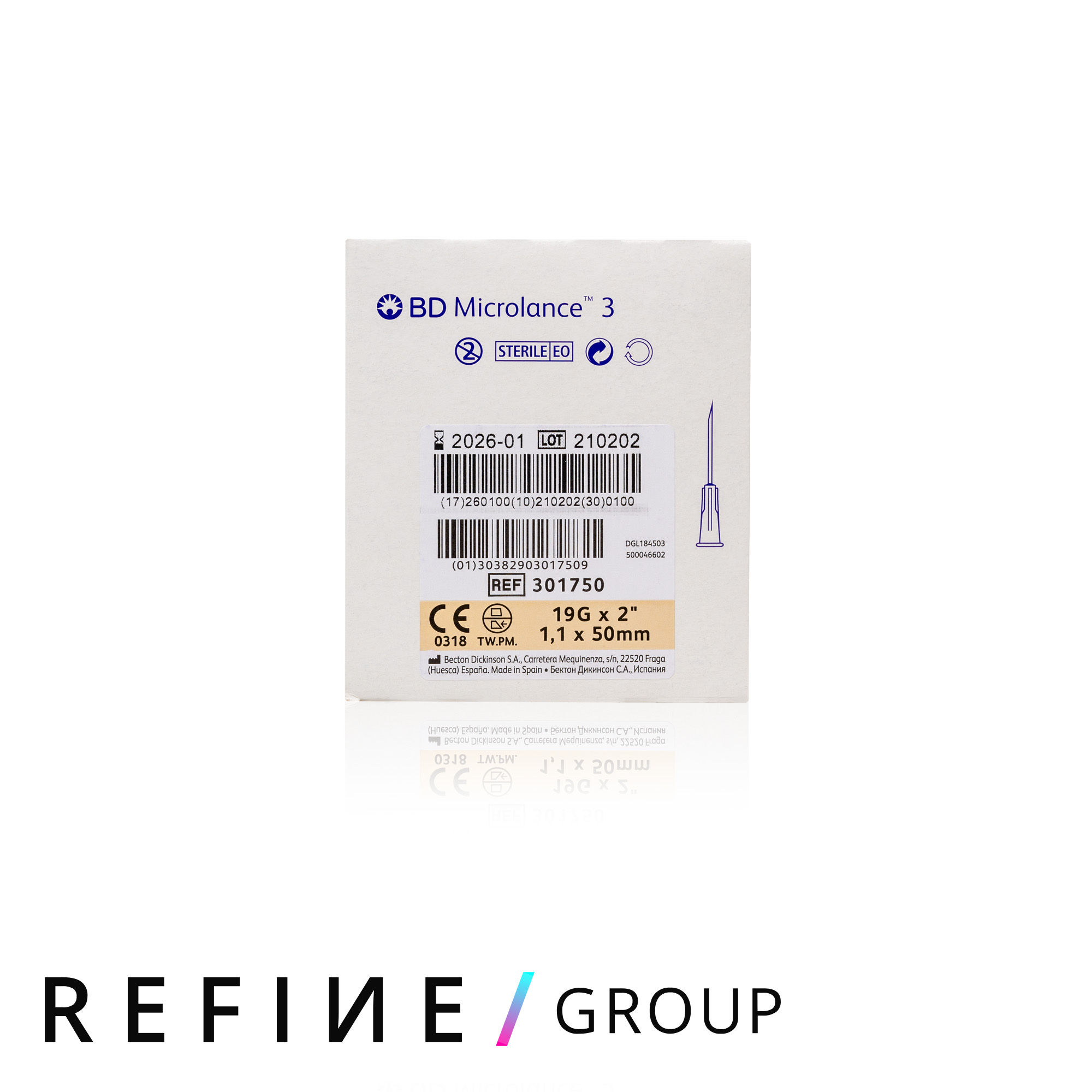 BD Microlance™ Hypodermic Needle, 19 G (cream), 50 mm, 2″
