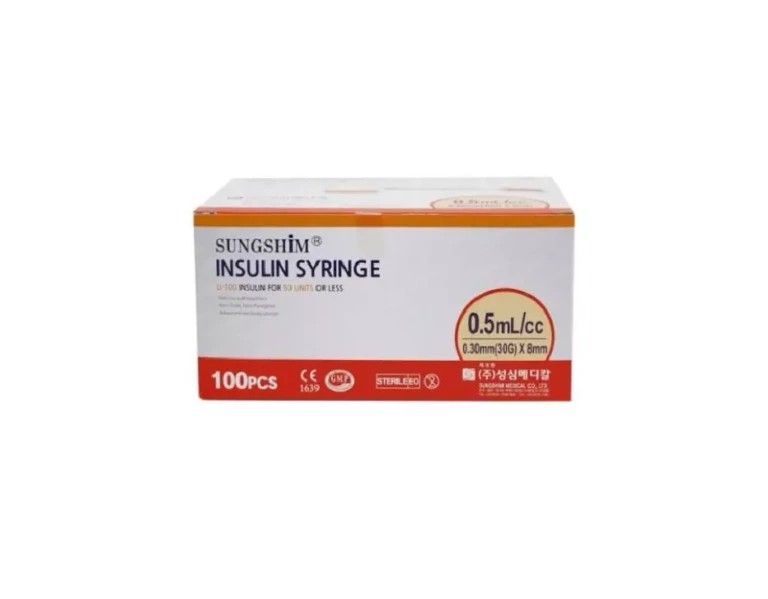 Sungshim 30G Ultra-Thin Insulin Syringe with Needles (8mm, 0.5cc)